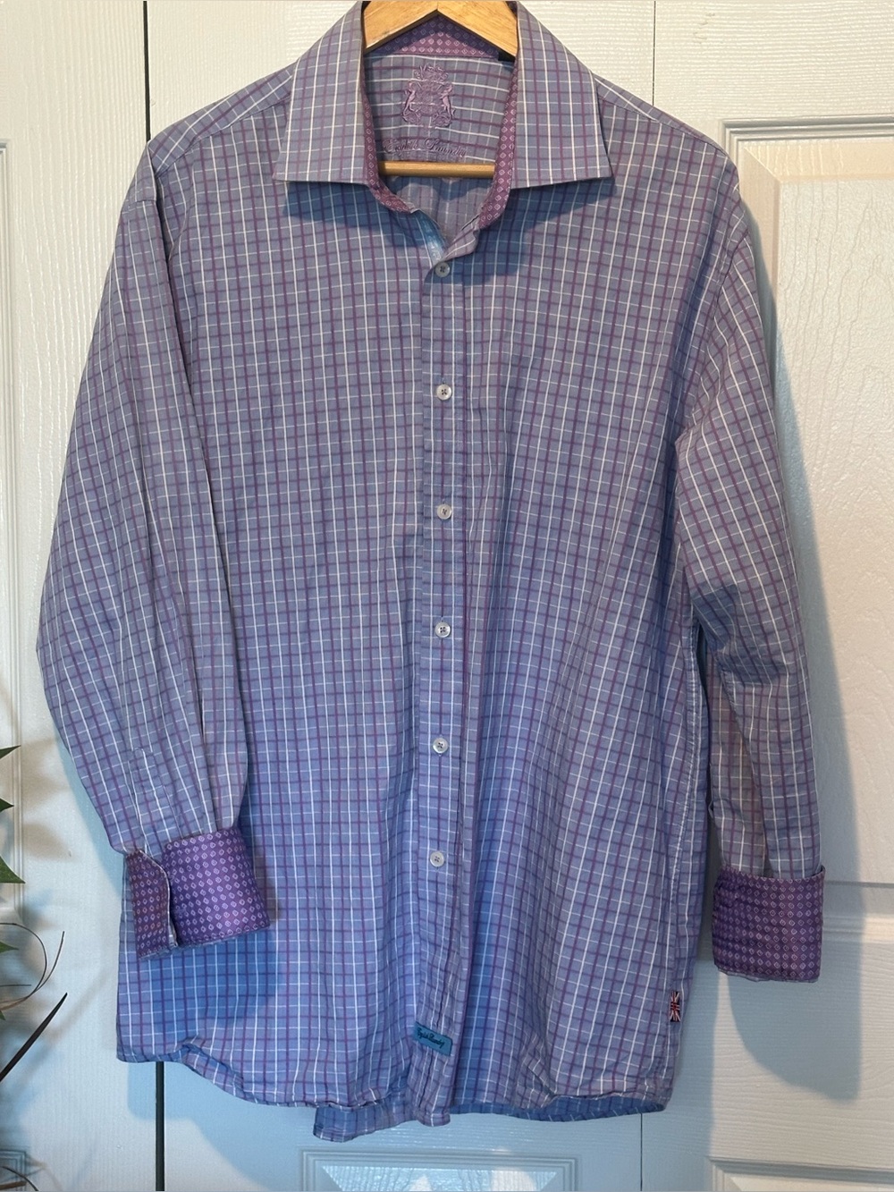English Laundry Purple Plaid Dress Shirt with Contrast Cuffs
X-Large